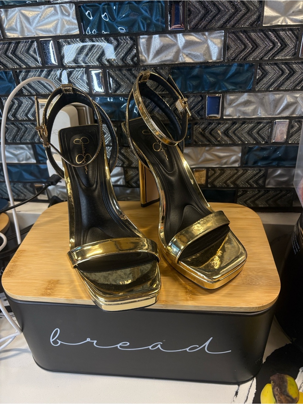 Gold Metallic Platform High-Heel Sandals by